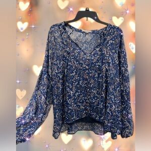 Elegant Floral Navy Blouse